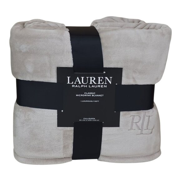 Lauren Ralph Lauren Classic Micromink Blanket Full/Queen 90x90" Luxurious Beige - Picture 1 of 7